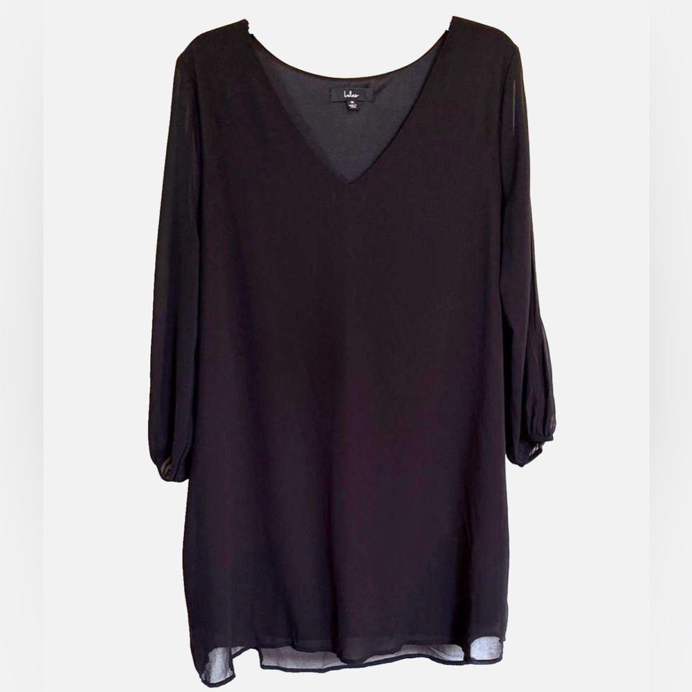 Lulus Black Shift Mini Dress XL V Neck Sheer Balloon Sleeve Lined Cocktail